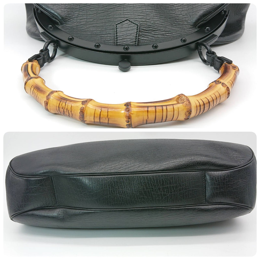 Gucci Bamboo Kiss Lock Handbag Black Leather Vintage — view 3