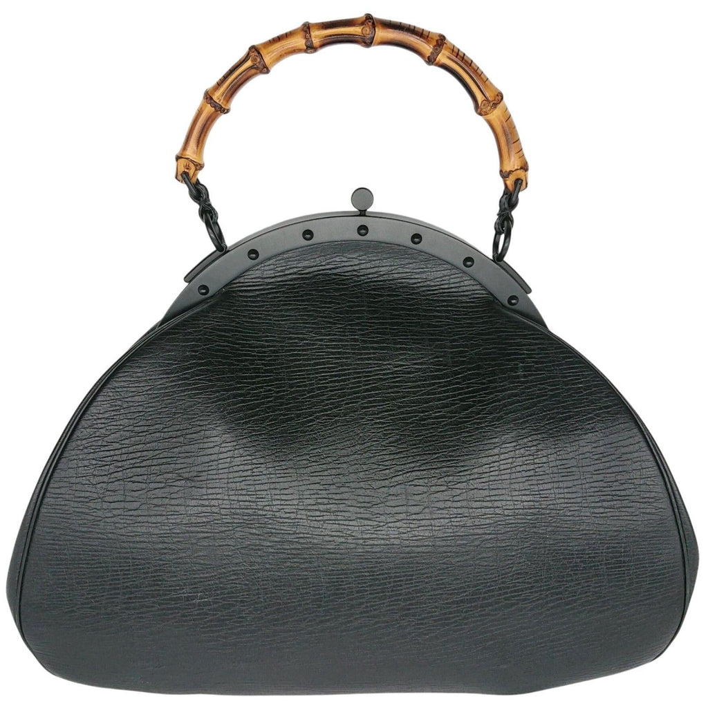 Gucci Bamboo Kiss Lock Handbag Black Leather Vintage — view 2
