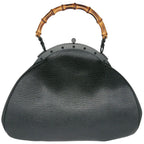 Gucci Bamboo Kiss Lock Handbag Black Leather Vintage — view 2