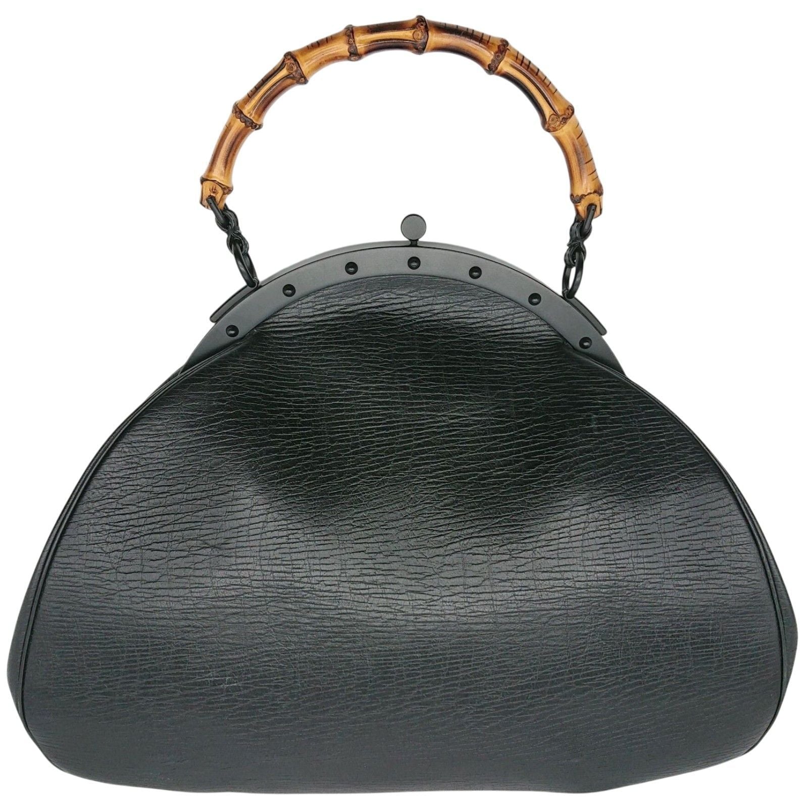 Gucci Bamboo Kiss Lock Handbag Black Leather Vintage — view 2