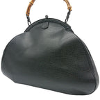 Gucci Bamboo Kiss Lock Handbag Black Leather Vintage