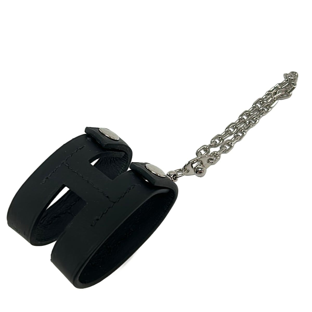 Hermes Black Silver Glove Holder Leather Gloves