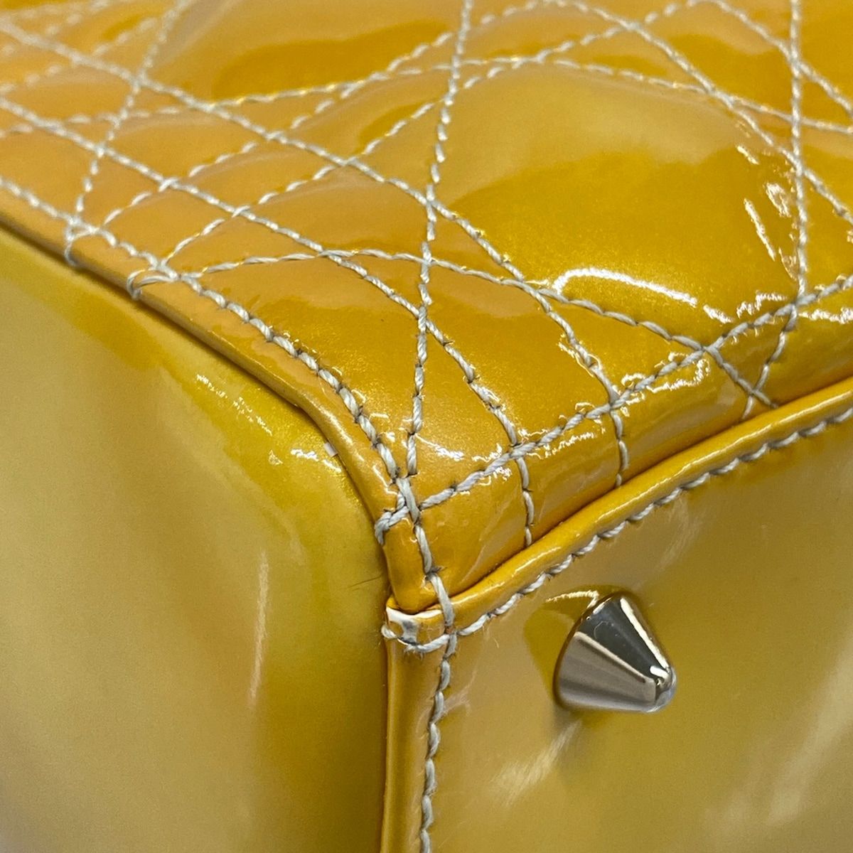 Dior Handbag Lady Bag Dark Yellow Leather — view 6
