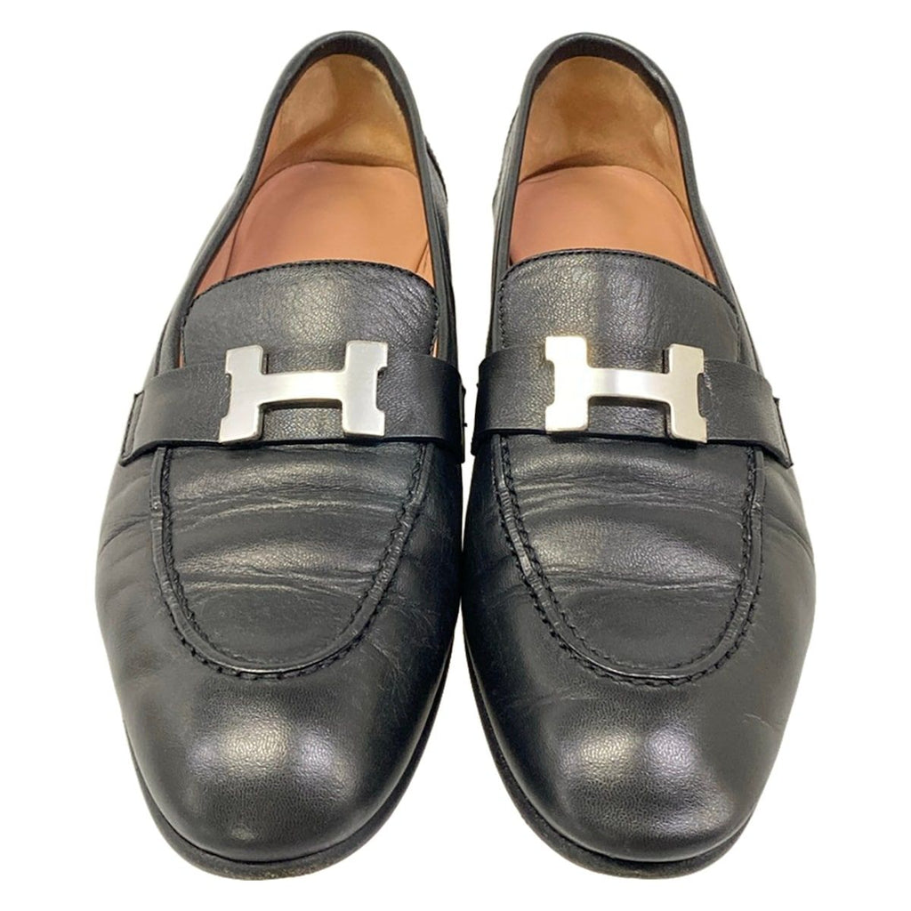 Hermes Loafers 38.5 Black Silver Leather — view 5