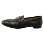 Hermes Loafers 38.5 Black Silver Leather