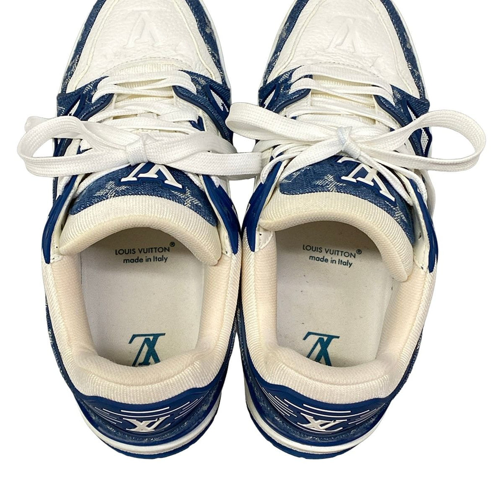 Louis Vuitton Sneakers 7.5 LV Trainer Blue White Marine 7 Half Monogram Denim — view 7