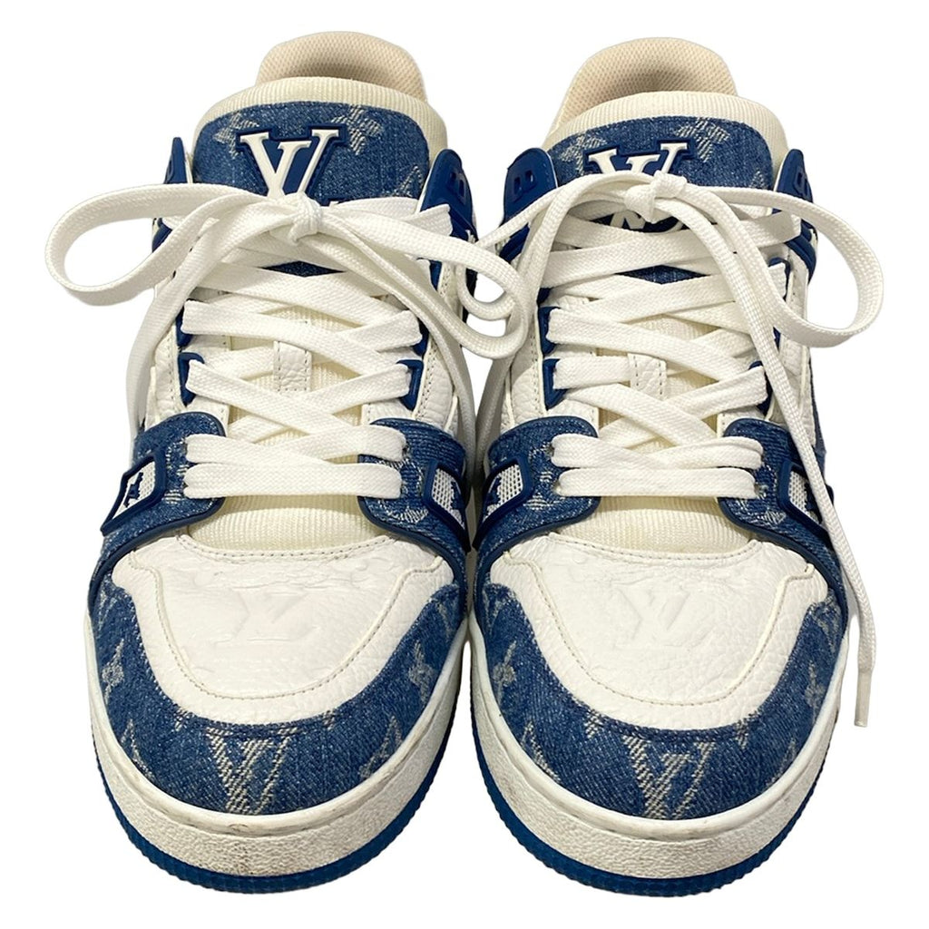 Louis Vuitton Sneakers 7.5 LV Trainer Blue White Marine 7 Half Monogram Denim — view 5