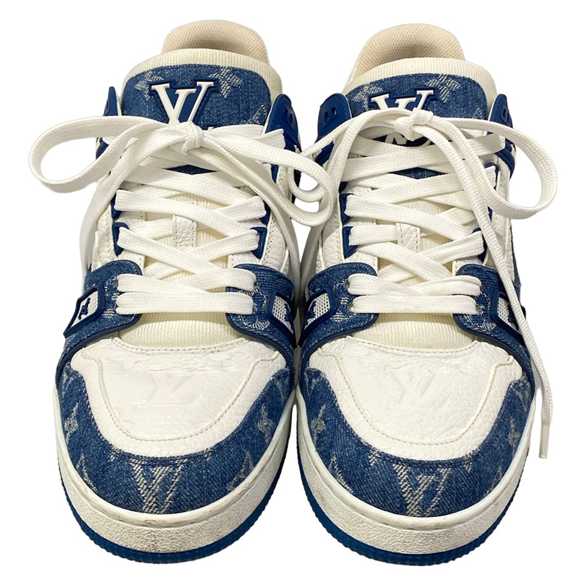 Louis Vuitton Sneakers 7.5 LV Trainer Blue White Marine 7 Half Monogram Denim — view 5