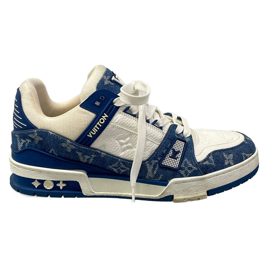 Louis Vuitton Sneakers 7.5 LV Trainer Blue White Marine 7 Half Monogram Denim — view 4