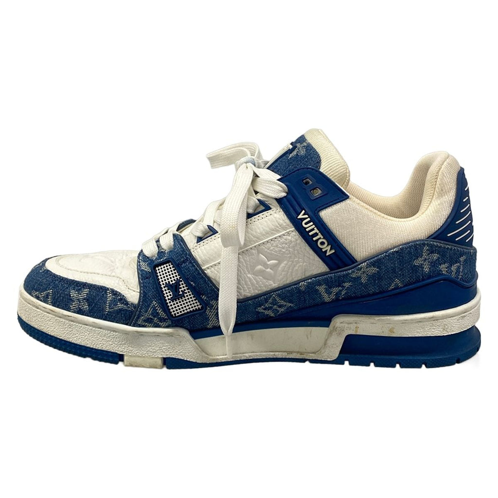 Louis Vuitton Sneakers 7.5 LV Trainer Blue White Marine 7 Half Monogram Denim — view 3