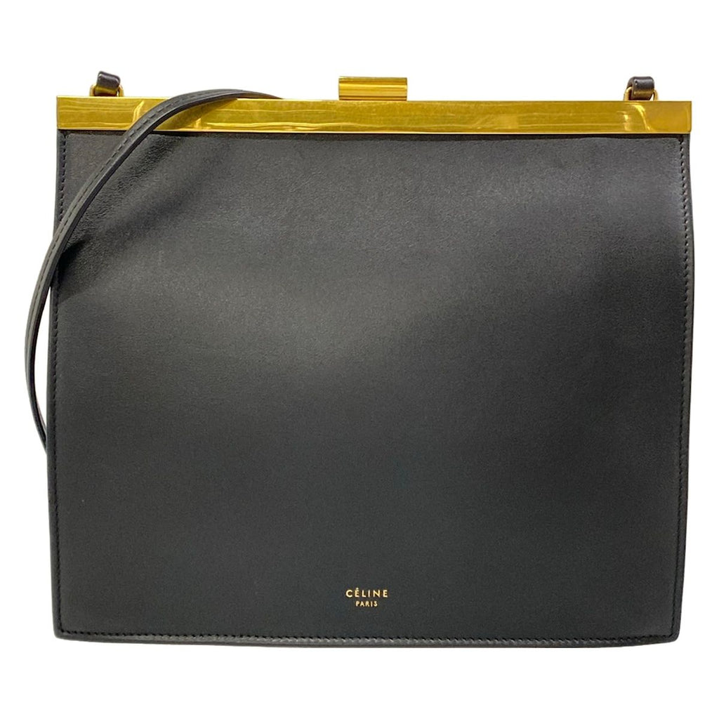 Celine Shoulder Bag Clasp Mini Black Kiss Lock Leather