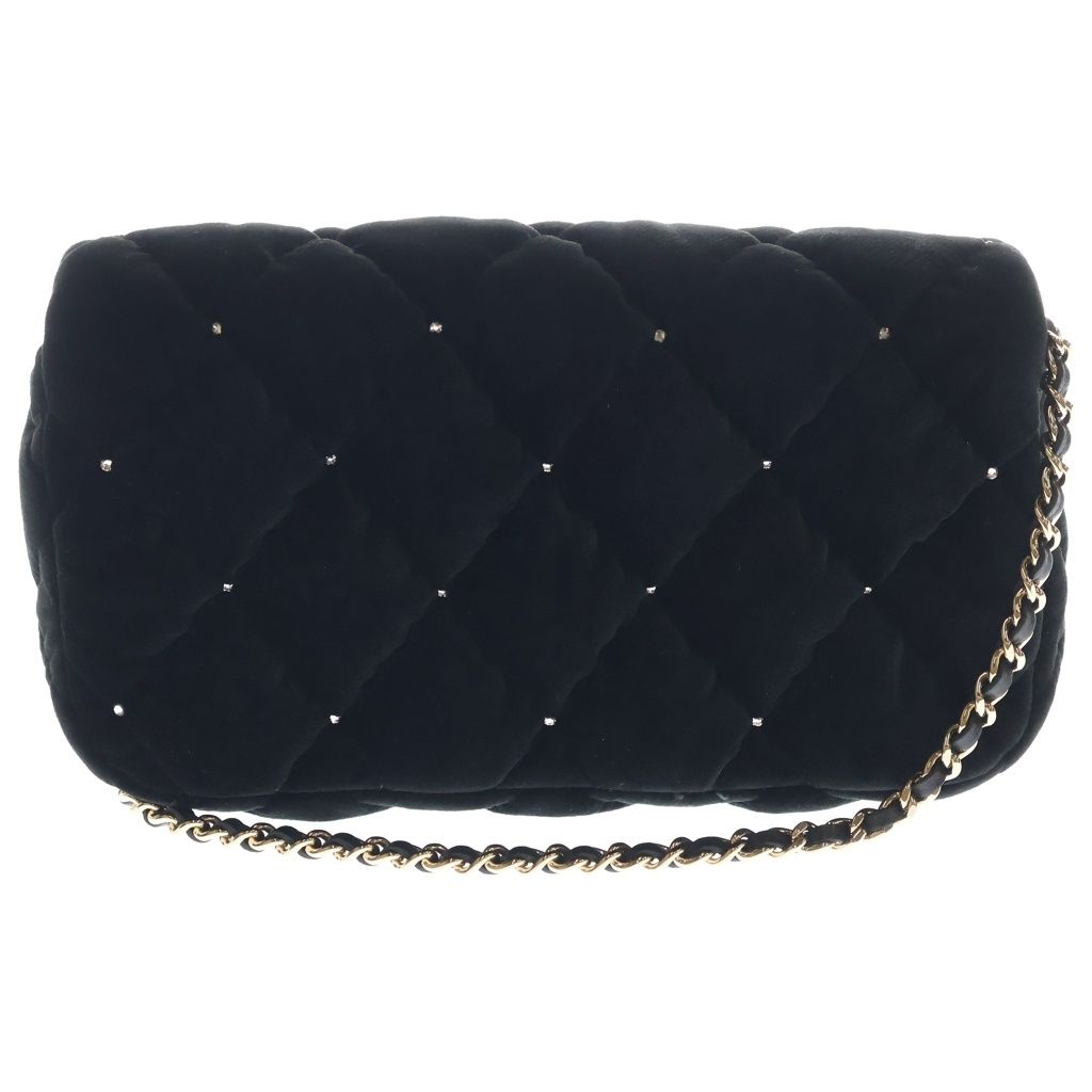 Chanel Pre Collection Chain Shoulder Bag Black Velvet Strass Silver — view 2