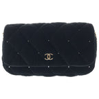 Chanel Pre Collection Chain Shoulder Bag Black Velvet Strass Silver