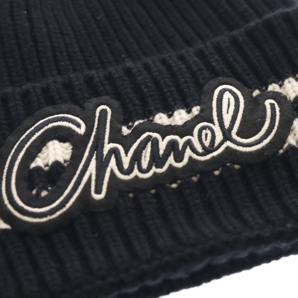 Chanel AW Logo Patch Cashmere Knit Cap Black — view 5