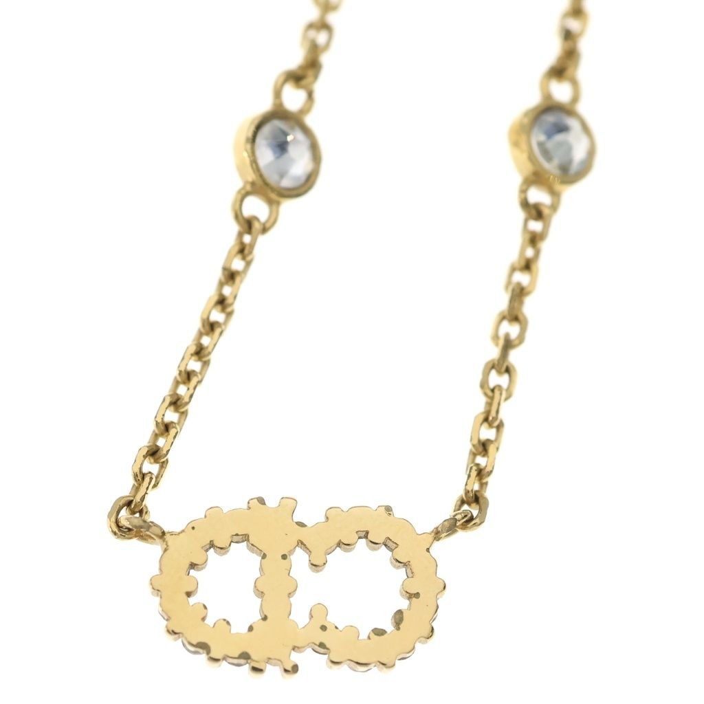 Dior Clair D Lune de CD Logo Rhinestone Chain Necklace Gold — view 6