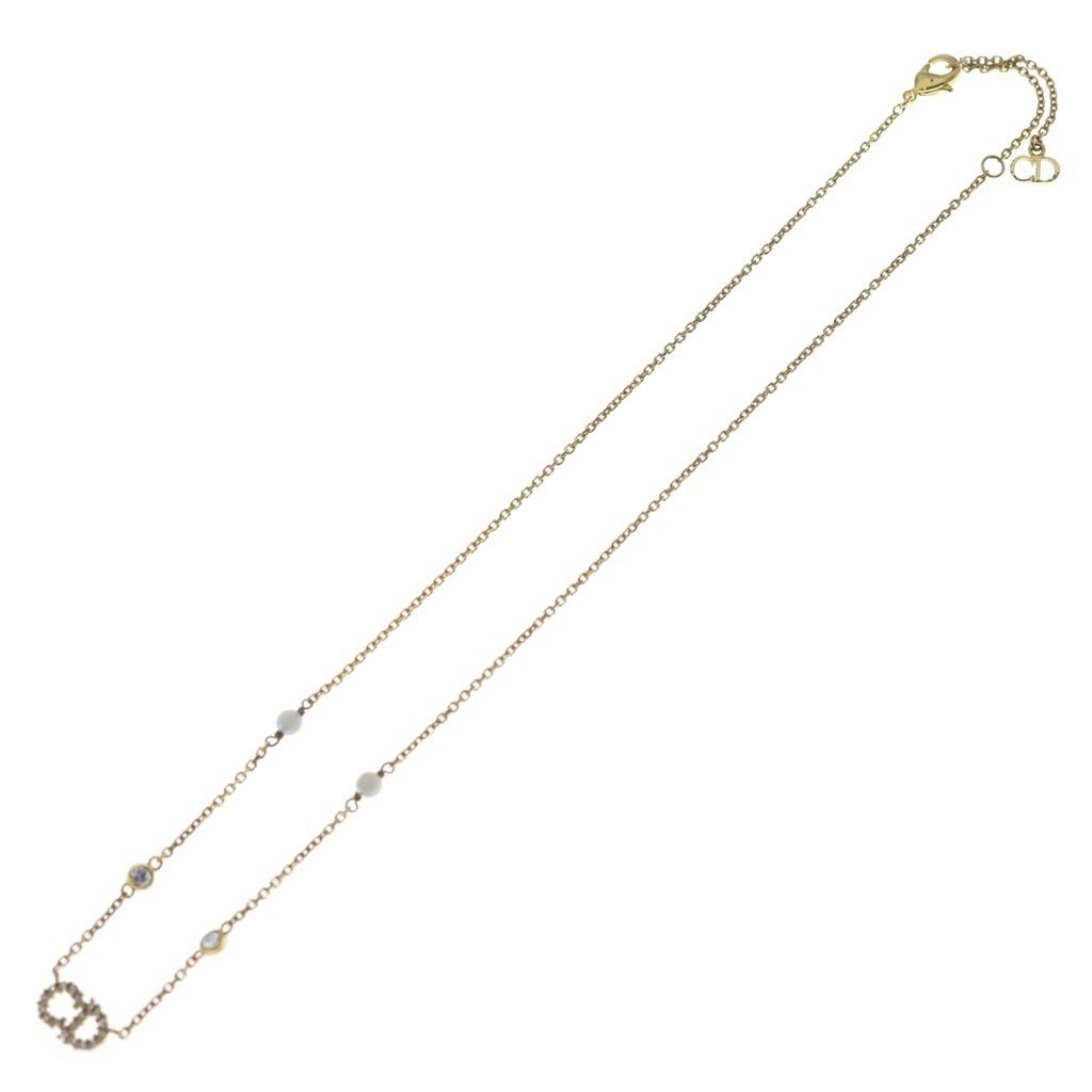 Dior Clair D Lune de CD Logo Rhinestone Chain Necklace Gold — view 2