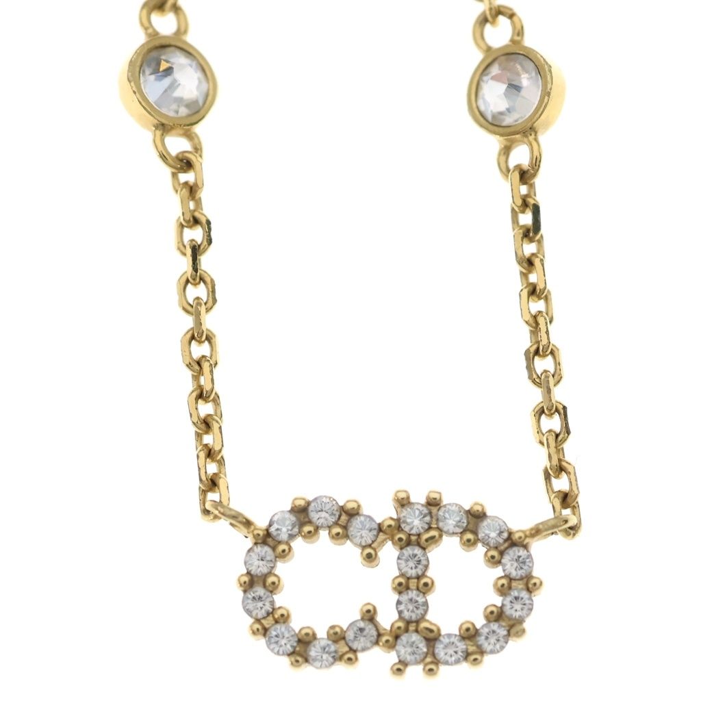 Dior Clair D Lune de CD Logo Rhinestone Chain Necklace Gold — view 3