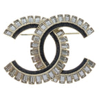 Chanel CC Logo Rhinestone Brooch Gold