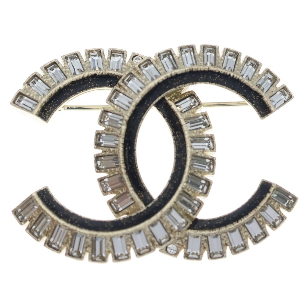 Chanel CC Logo Rhinestone Brooch Gold