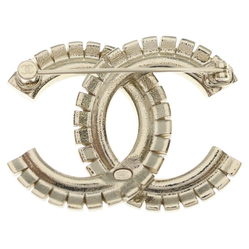 Chanel CC Logo Rhinestone Brooch Gold — view 2