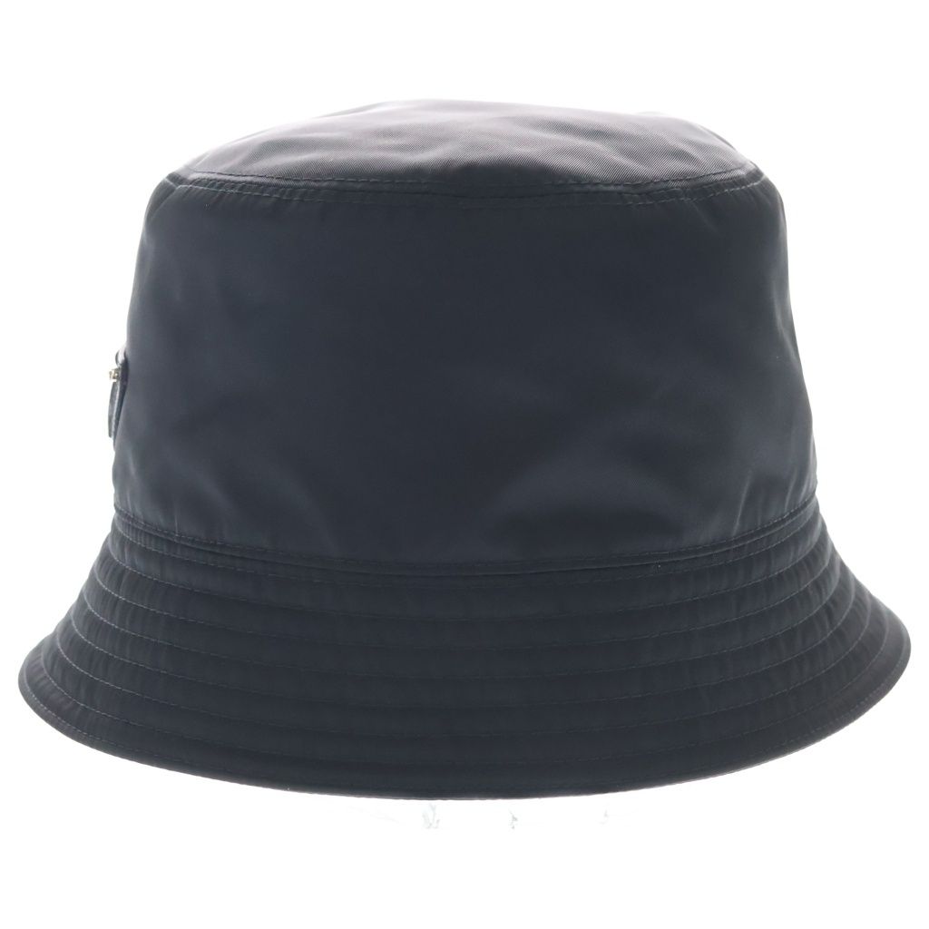 Prada Re-Nylon Triangle Logo Plate Bucket Hat Black — view 4