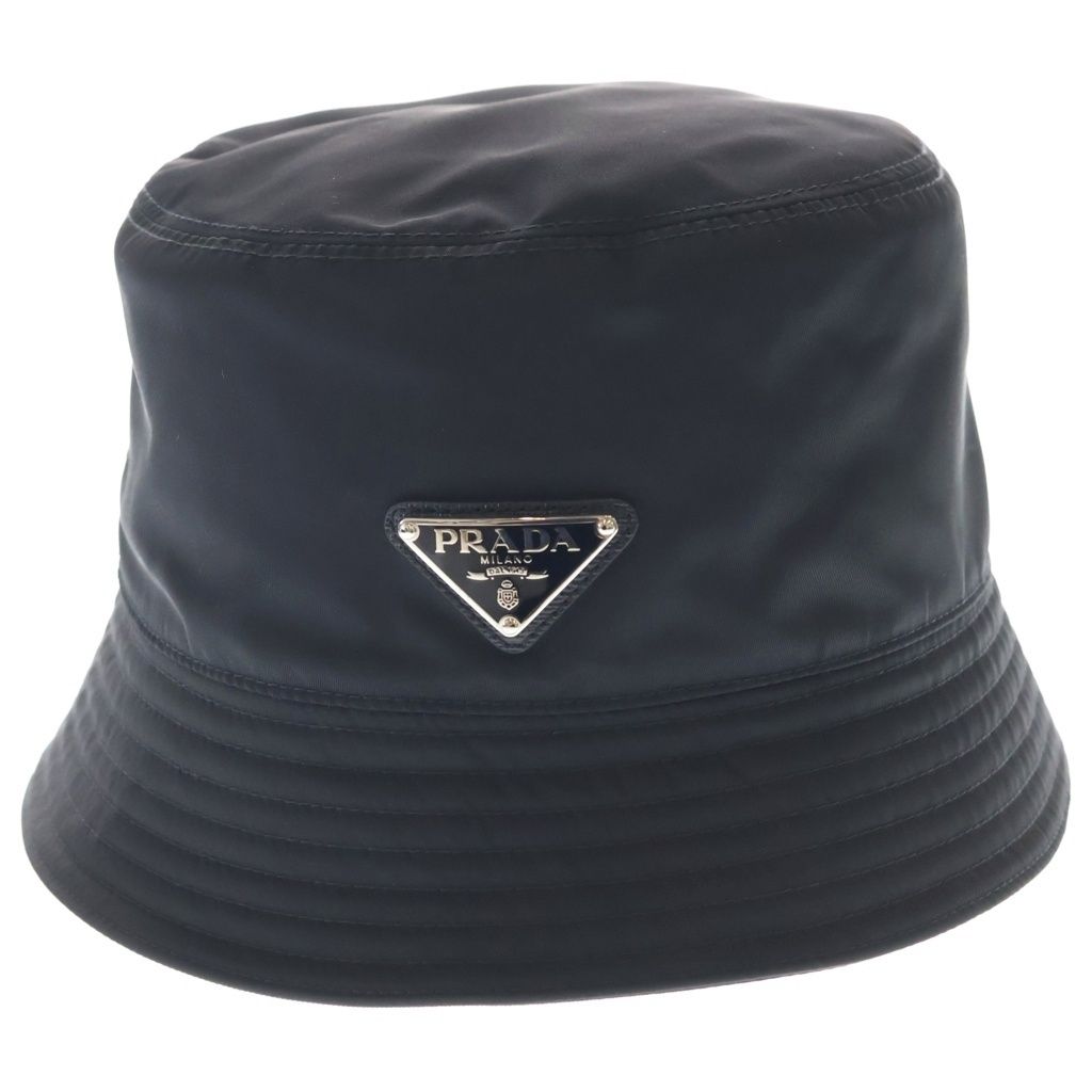 Prada Re-Nylon Triangle Logo Plate Bucket Hat Black — view 3