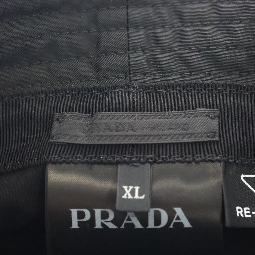 Prada Re-Nylon Triangle Logo Plate Bucket Hat Black — view 6