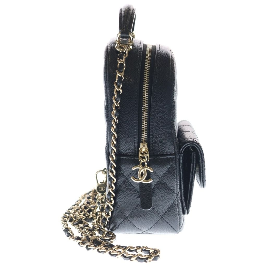 Chanel Quilted Chain Mini Backpack Black Caviar Leather Gold — view 3