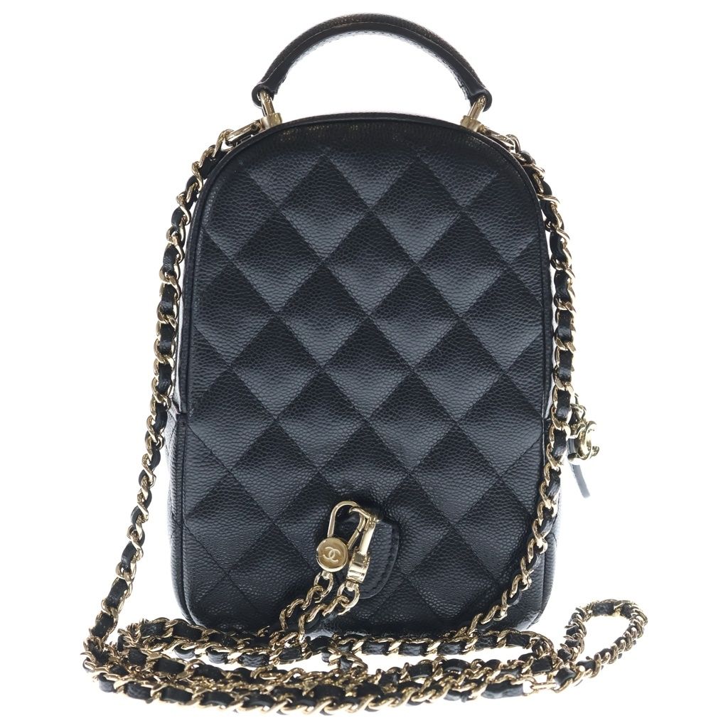 Chanel Quilted Chain Mini Backpack Black Caviar Leather Gold — view 2