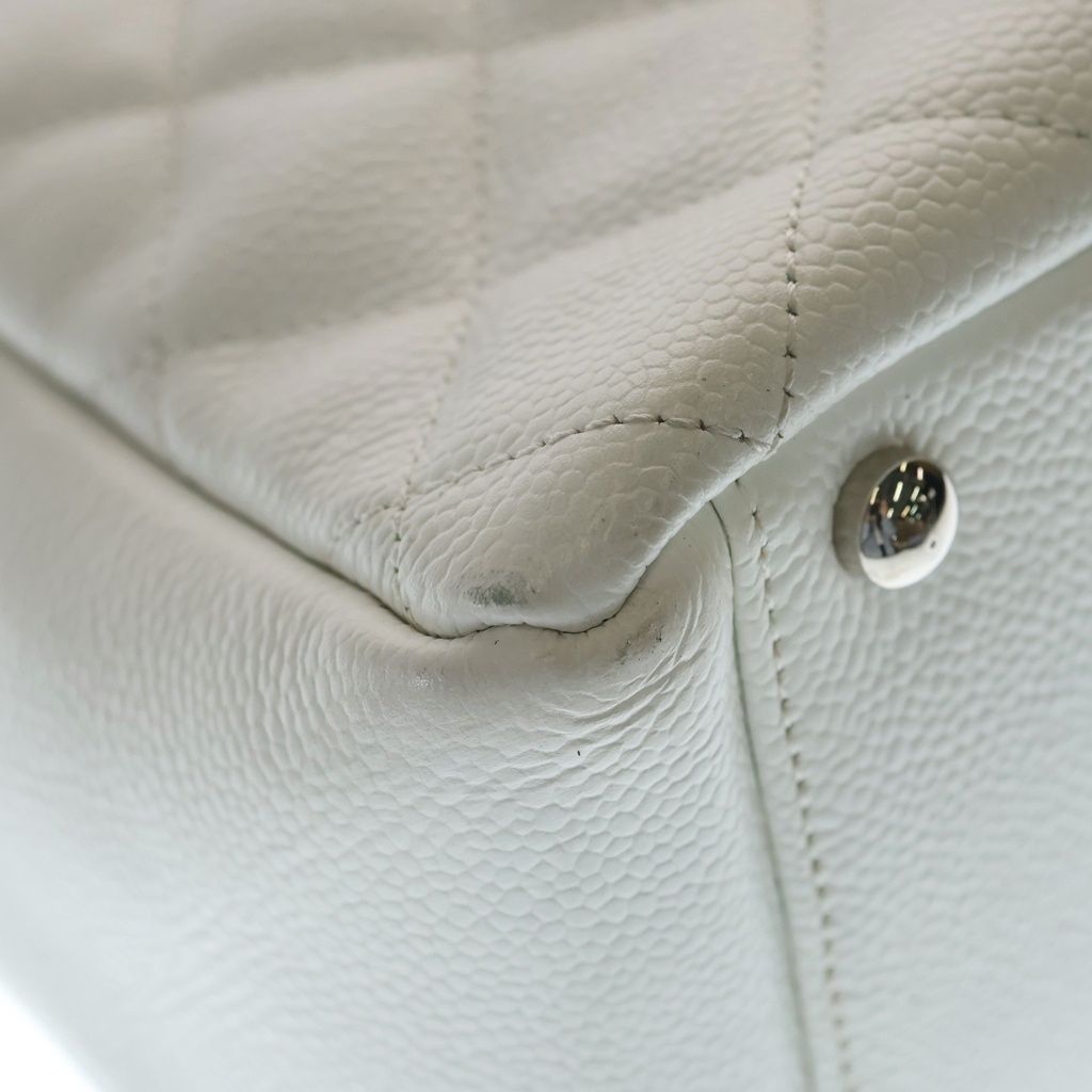Chanel Quilted Petit Timeless Chain Shoulder Bag White Caviar Leather Silver — view 6
