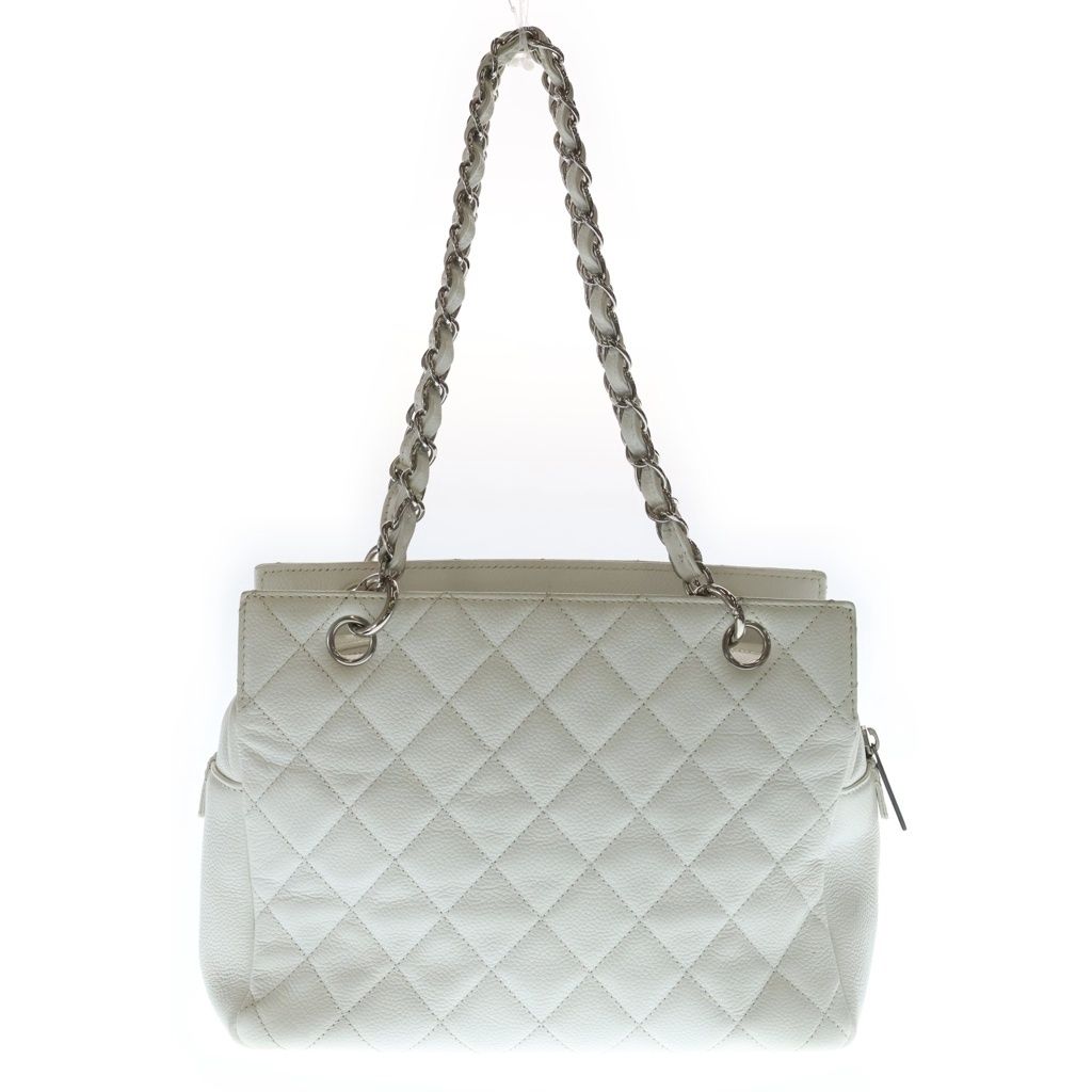 Chanel Quilted Petit Timeless Chain Shoulder Bag White Caviar Leather Silver — view 2