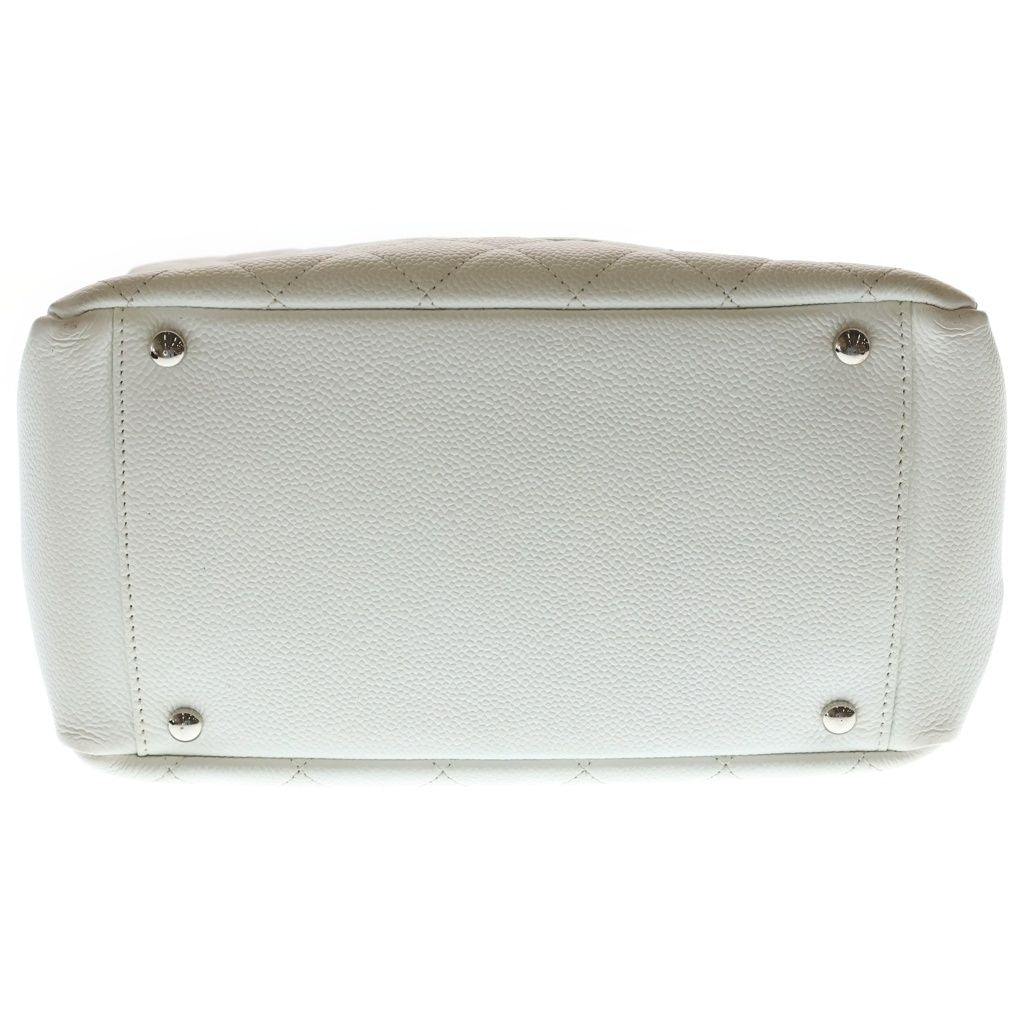 Chanel Quilted Petit Timeless Chain Shoulder Bag White Caviar Leather Silver — view 4