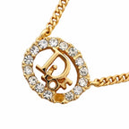 Dior Necklace Logo Oval Gold Plated Rhinestone