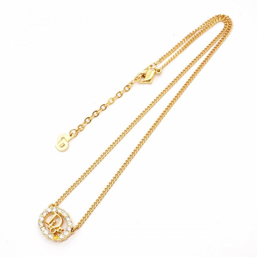 Dior Necklace Logo Oval Gold Plated Rhinestone — view 3