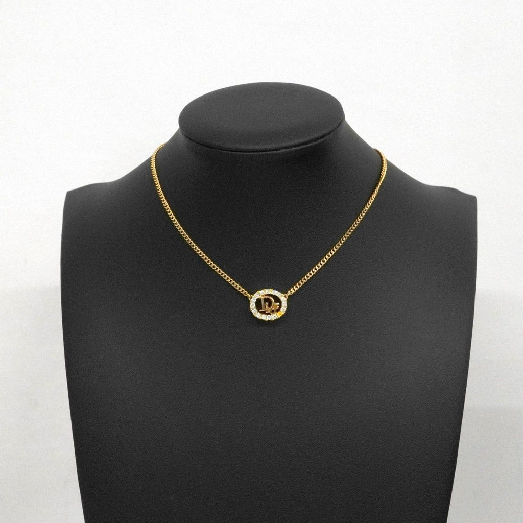 Dior Necklace Logo Oval Gold Plated Rhinestone — view 6