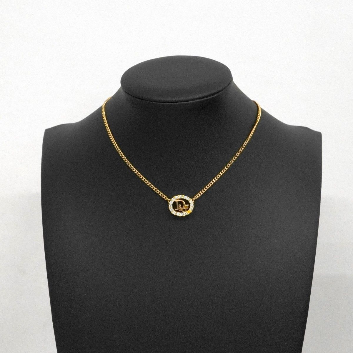 Dior Necklace Logo Oval Gold Plated Rhinestone — view 6