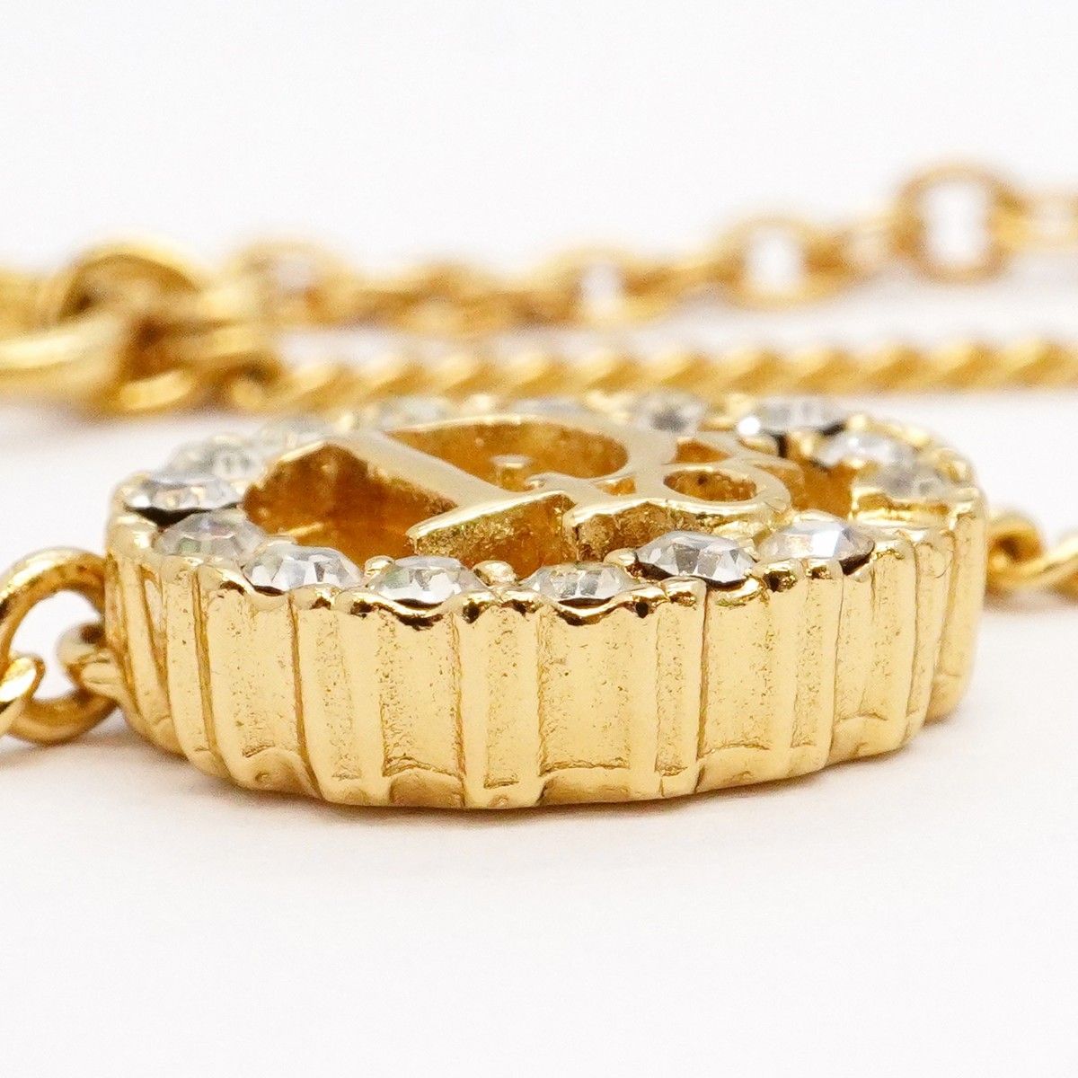 Dior Necklace Logo Oval Gold Plated Rhinestone — view 8