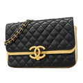 Chanel Shoulder Bag Quilted Lambskin Black Gold