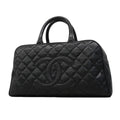 Chanel Handbag Quilted Caviar Leather Black Gold