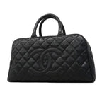 Chanel Handbag Quilted Caviar Leather Black Gold