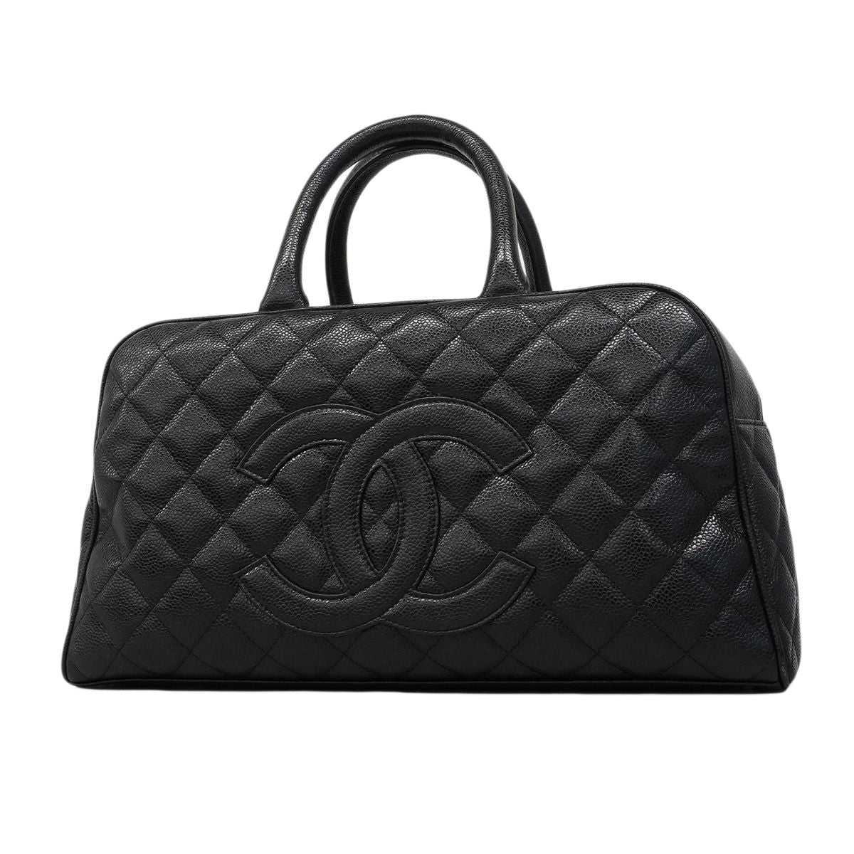 Chanel Handbag Quilted Caviar Leather Black Gold