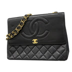 Chanel Shoulder Bag Deca Quilted Lambskin Black Gold