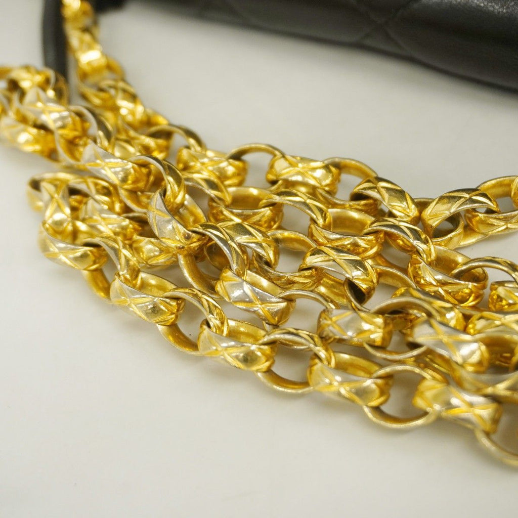 Chanel Shoulder Bag Quilted Lambskin Black Gold — view 9