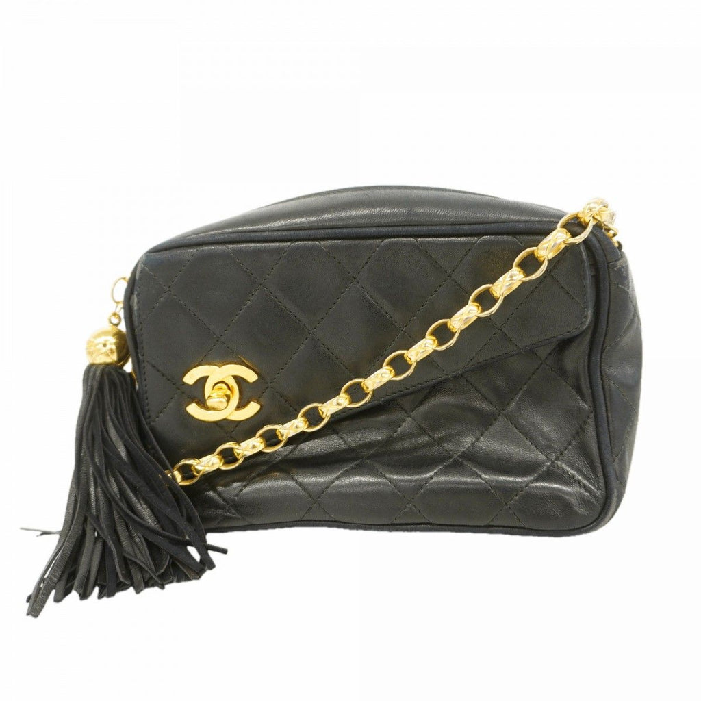 Chanel Shoulder Bag Quilted Lambskin Black Gold