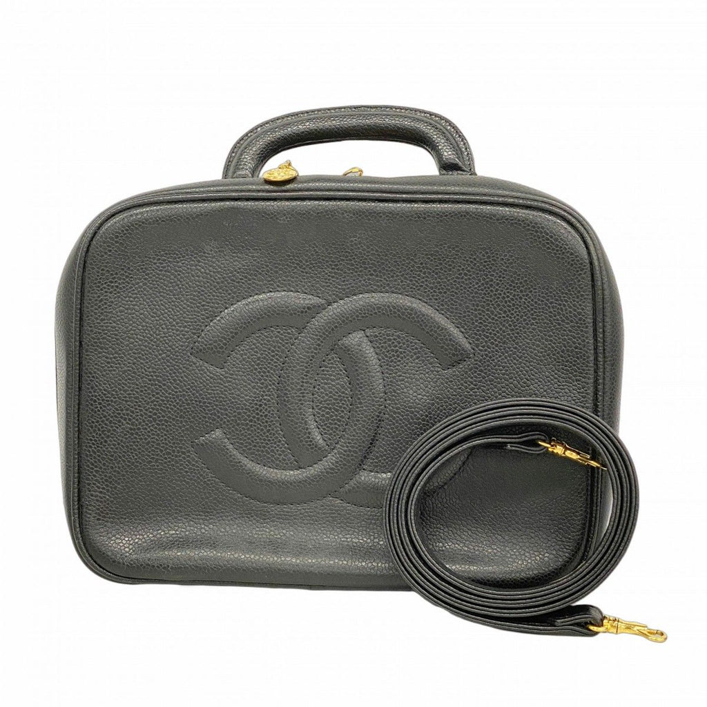 Chanel Vanity Bag Caviar Leather Black Gold 2-Way