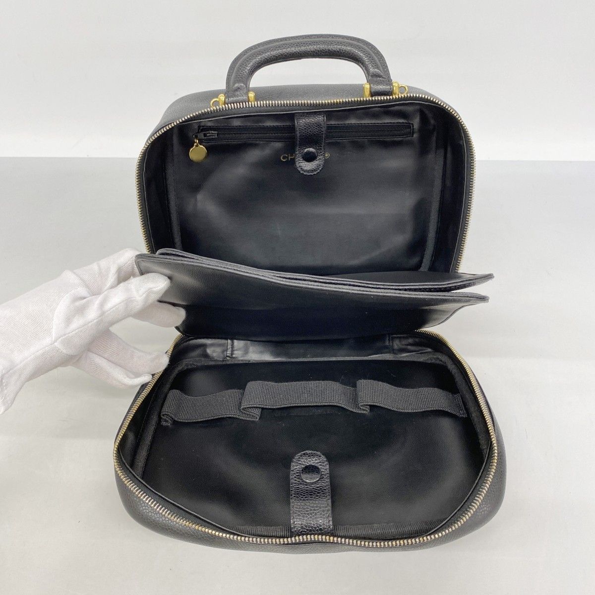 Chanel Vanity Bag Caviar Leather Black Gold 2-Way — view 4