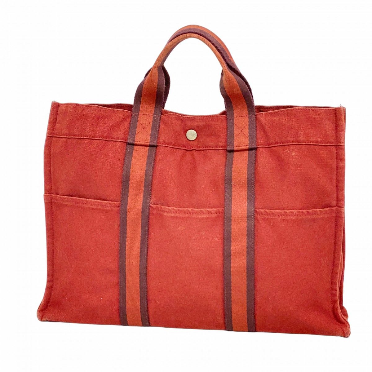 Hermes Tote Fourre Tout Canvas Red Silver