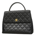 Chanel Handbag Quilted Caviar Leather Black Gold