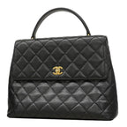 Chanel Handbag Quilted Caviar Leather Black Gold