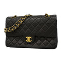 Chanel Shoulder Bag Quilted Lambskin Black Gold